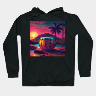 80s Style Hawaiian Drum in a Beautiful Sunset Retro Vintage Travel Artwork Hoodie